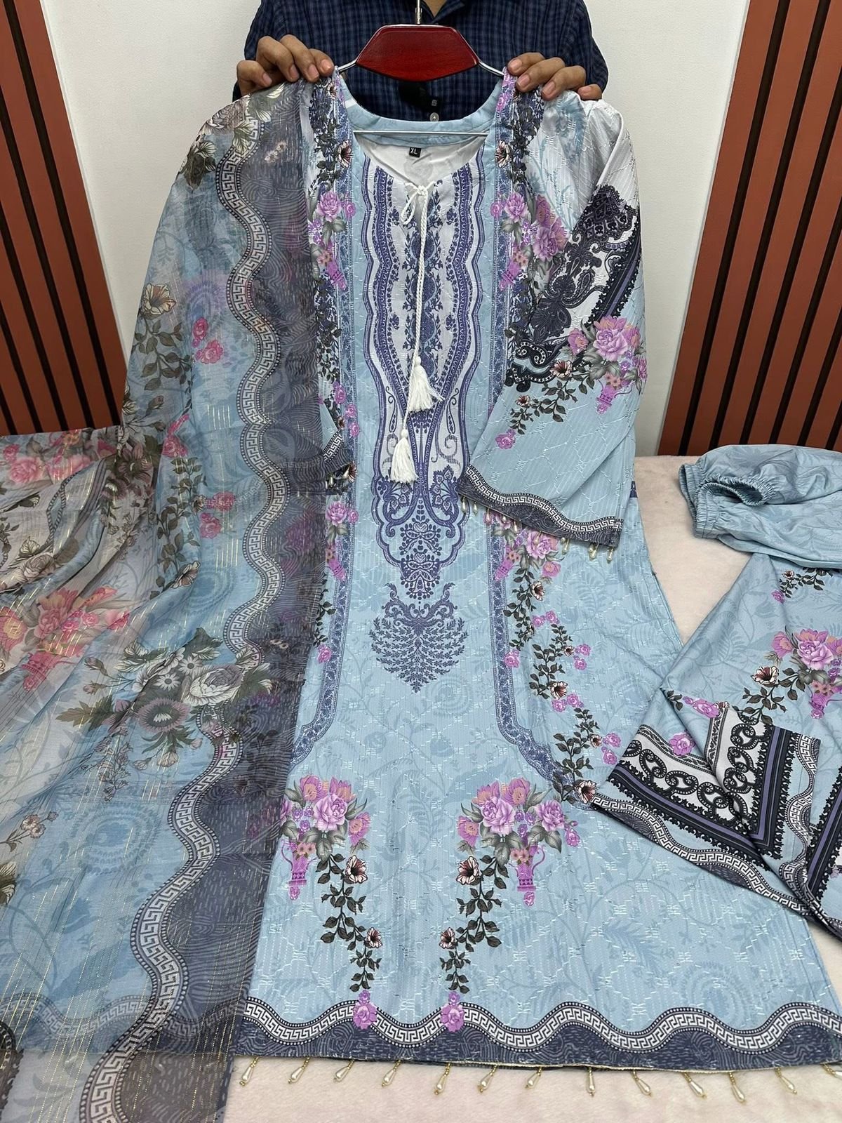 Ready Made Embroidery Sequence Digital Print Three Piece