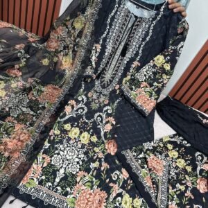 Ready Made Embroidery Sequence Digital Print Three Piece