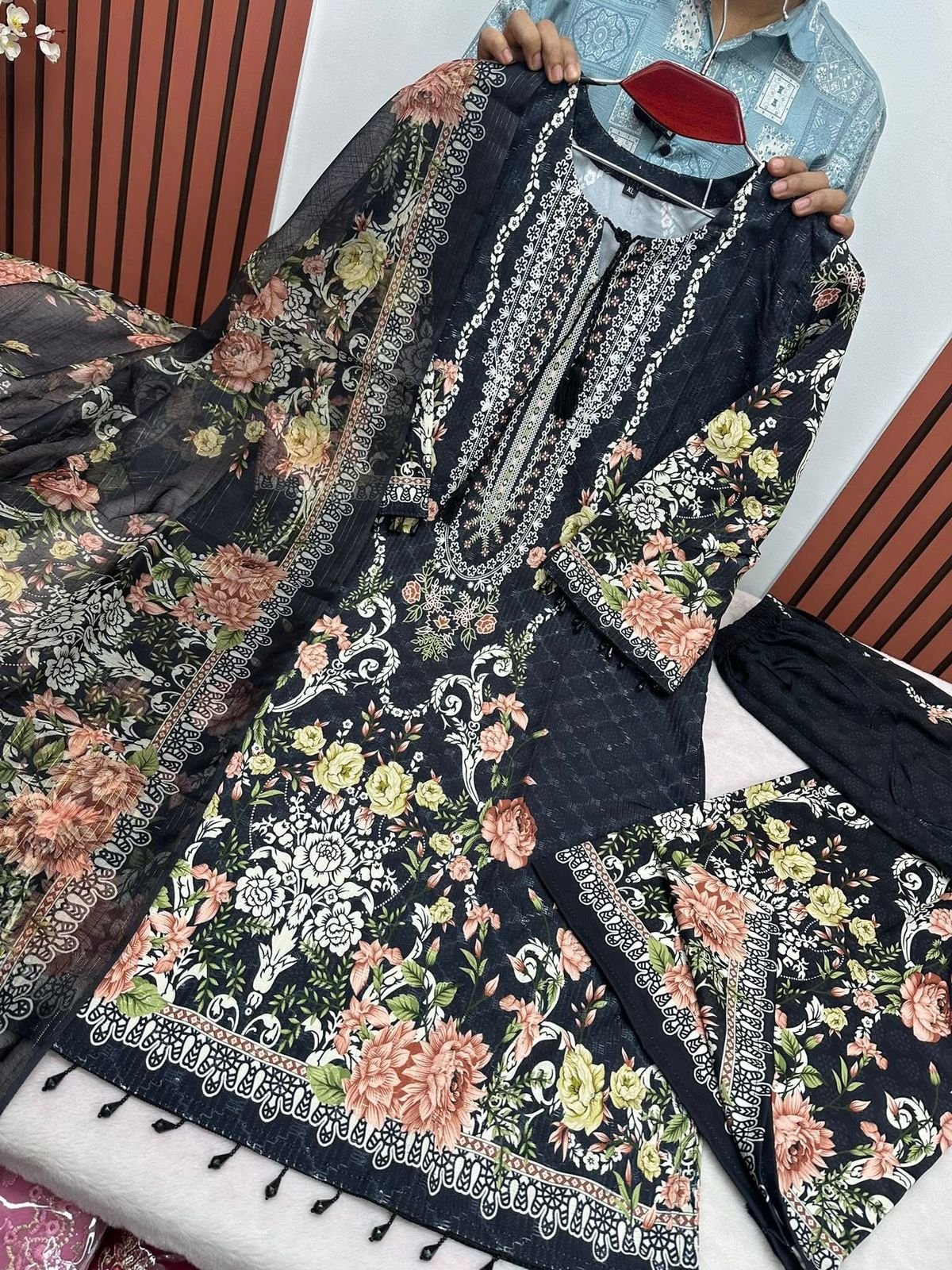 Ready Made Embroidery Sequence Digital Print Three Piece