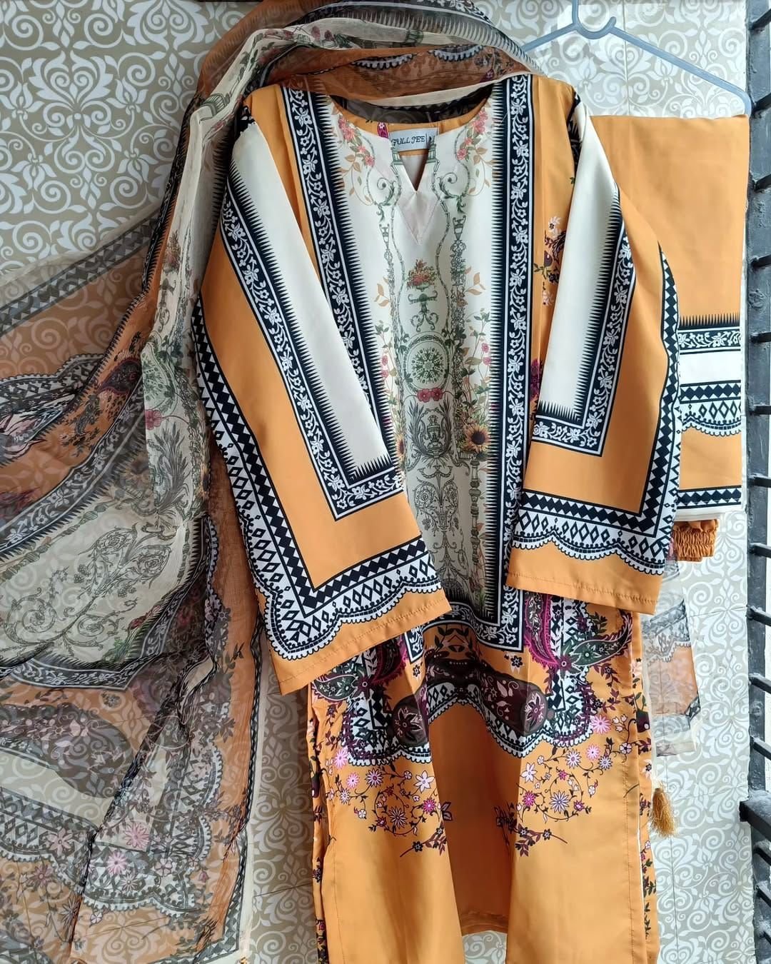 Ready Made Pure Dubai Silk Digital Print Three Piece